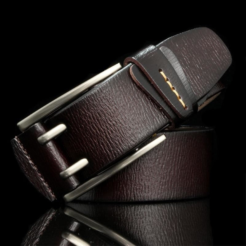 Casual Men's Genuine Leather Double Pin Buckle Belt Waistband for Jeans  -  GeraldBlack.com