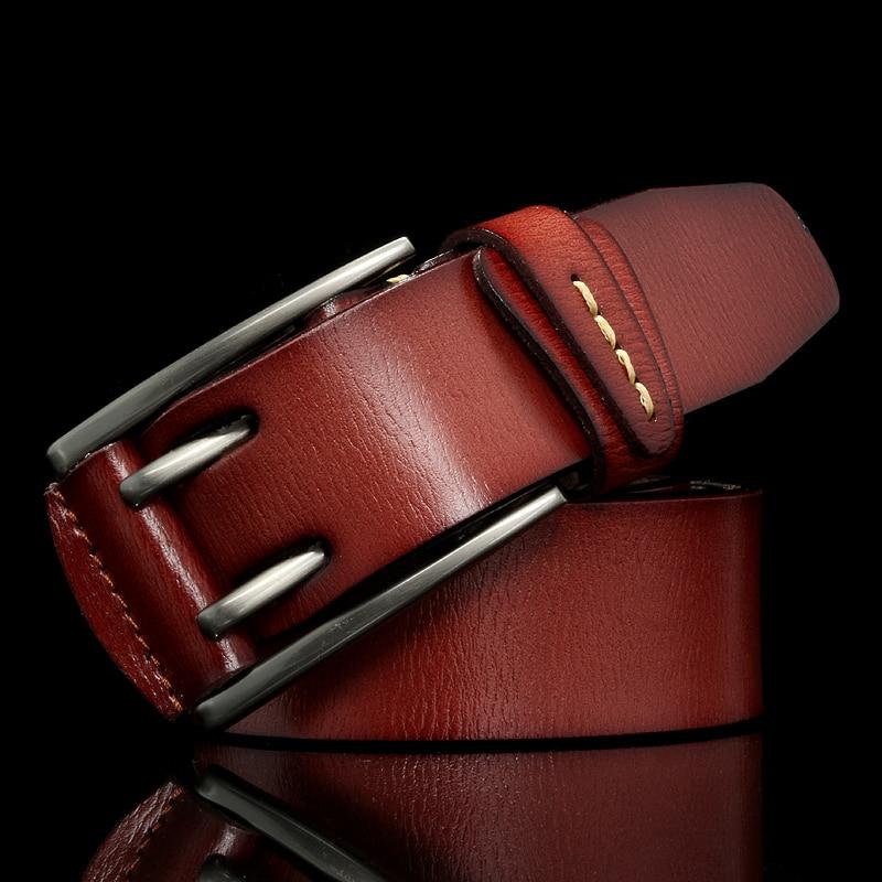 Casual Men's Genuine Leather Double Pin Buckle Belt Waistband for Jean ...