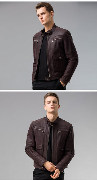 Casual Men's Genuine Pigskin Leather S-6XL Big Size Motorcycle Jacket - SolaceConnect.com