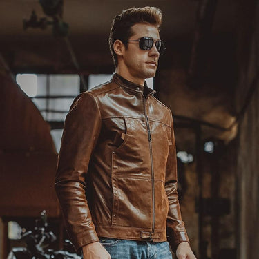 Casual Men's Genuine Pigskin Leather Zipper Motorcycle Bomber Jackets - SolaceConnect.com