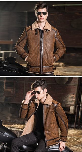 Casual Men's Real Pigskin Leather Solid Zipper Closure Motorcycle Jacket - SolaceConnect.com