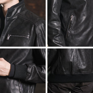Casual Men's Real Pigskin Leather Solid Zipper Motorcycle Jackets - SolaceConnect.com