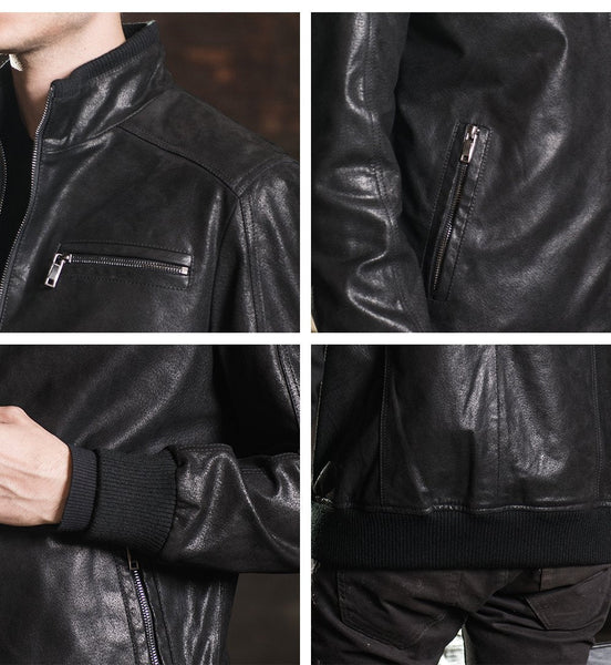Casual Men's Real Pigskin Leather Solid Zipper Motorcycle Jackets - SolaceConnect.com