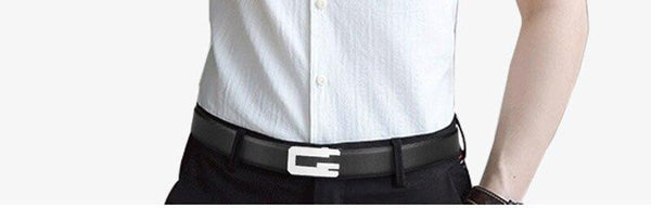 White Cowskin Cowhide Men Male Sliver Smooth Buckle Metal Men's 3.3cm Width Belt for Men LUCK765 - SolaceConnect.com