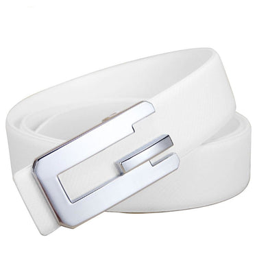 Casual Men's Silver Buckle White Smooth Cowskin Leather 3.3cm Width Belt  -  GeraldBlack.com