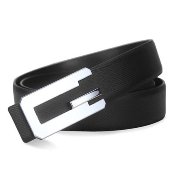 Casual Men's Silver Buckle White Smooth Cowskin Leather 3.3cm Width Belt  -  GeraldBlack.com