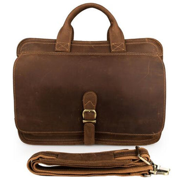 Casual Men's Solid Genuine Leather Large Laptop Business Briefcase Handbag - SolaceConnect.com