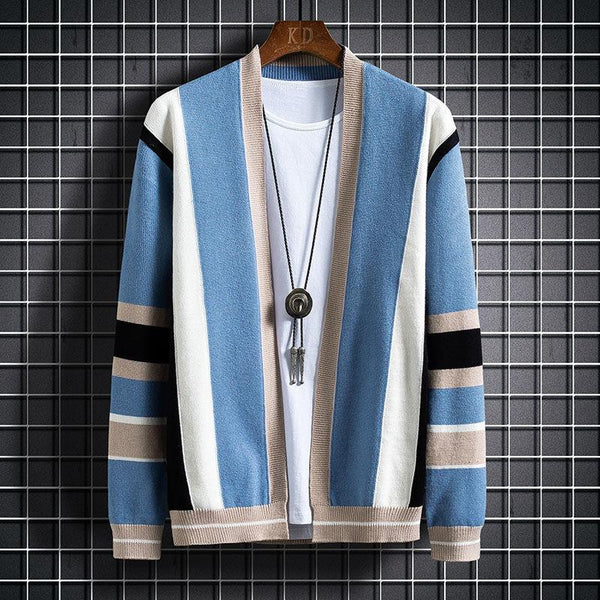 Casual Men's Solid Splicing Contrast O-neck Knitted Cardigan Sweater  -  GeraldBlack.com