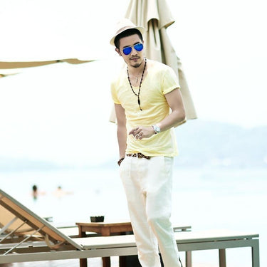 Casual Men's Summer Fashion V-Neck Slim Fit Short Sleeve T-Shirts  -  GeraldBlack.com