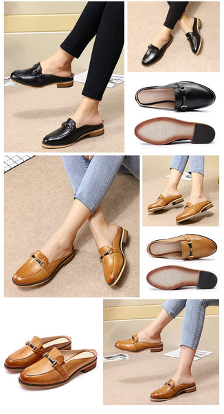 Casual Mules Women's Soft Genuine Leather Closed-toe Comfort Slippers - SolaceConnect.com