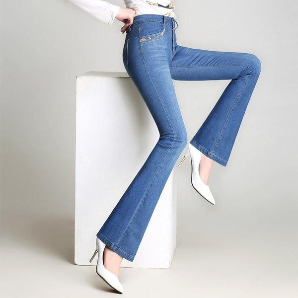 Women Fashion Jeans Plus Size Female Stretch Slim Denim Flares Pants Breathable Fashion Bell - SolaceConnect.com