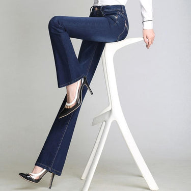 Casual Plus Size Women's Breathable Stretch Slim Denim Flare Jeans Pants  -  GeraldBlack.com