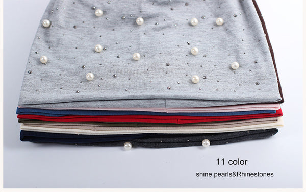 Casual Polyester Shine Rhinestone Solid Pearl Beanie for Women  -  GeraldBlack.com