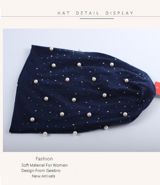 Casual Polyester Shine Rhinestone Solid Pearl Beanie for Women  -  GeraldBlack.com