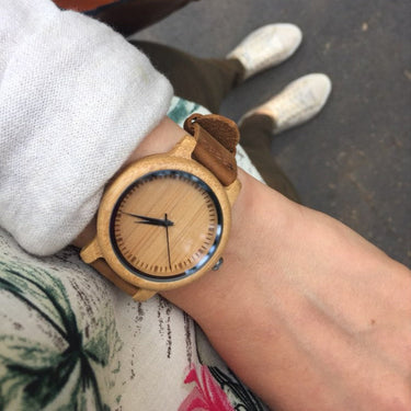 Casual Quartz Watches with Natural Bamboo Watch Face for Lovers  -  GeraldBlack.com