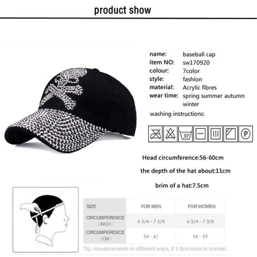 Casual Rhinestones Skull Peaked Baseball Caps for Women and men - SolaceConnect.com