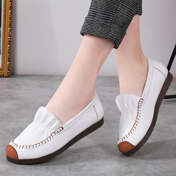 Casual Spring Autumn Fashion Women's Genuine Leather Flats Slip-on Loafers - SolaceConnect.com
