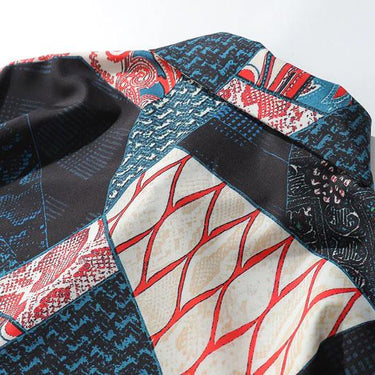 Casual Streetwear Long Sleeve Japanese Geometry Patchwork Men’s Shirt - SolaceConnect.com