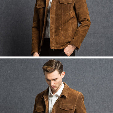 Casual Style Genuine Pig Leather Denim Jacket Coat for Men - SolaceConnect.com