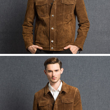 Casual Style Genuine Pig Leather Denim Jacket Coat for Men - SolaceConnect.com