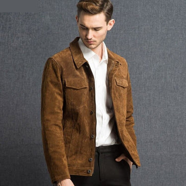 Casual Style Genuine Pig Leather Denim Jacket Coat for Men  -  GeraldBlack.com