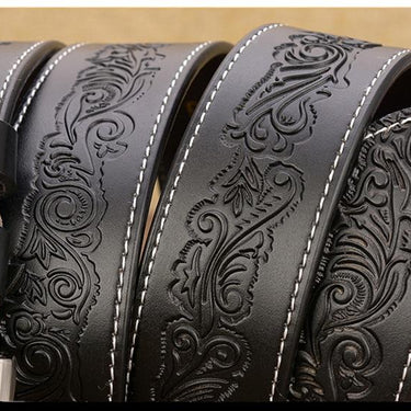 Casual Style Luxury Men's Flower Pattern Leather Metal Pin Buckle Belt - SolaceConnect.com