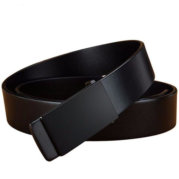 Casual Style Men's Black Smooth Cowhide Leather 3.3cm Wide Belt Buckle  -  GeraldBlack.com