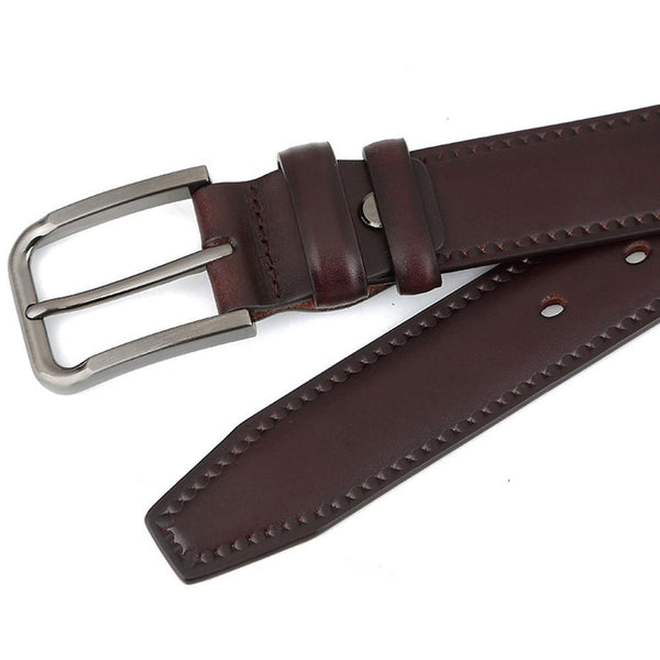 Casual Style Men's Plaid Pattern Cow Skin Leather Metal Pin Buckle Belt  -  GeraldBlack.com