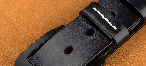 Pure Cowhide Belts for Men Black Slide Buckle Mens Luxury Leather Male Casual Styles Jeans Belts - SolaceConnect.com