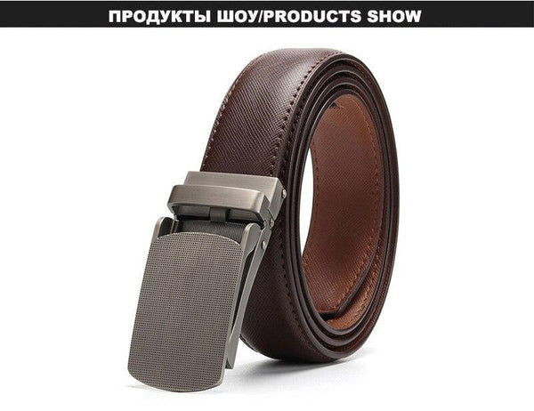 Men's Genuine Leather Ratchet Dress Accessories Design Automatic Buckle Belts Men NCK824 - SolaceConnect.com