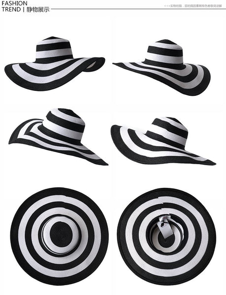 Casual Style Summer Beach Foldable Striped Wide Brim Sun Hat for Women - SolaceConnect.com
