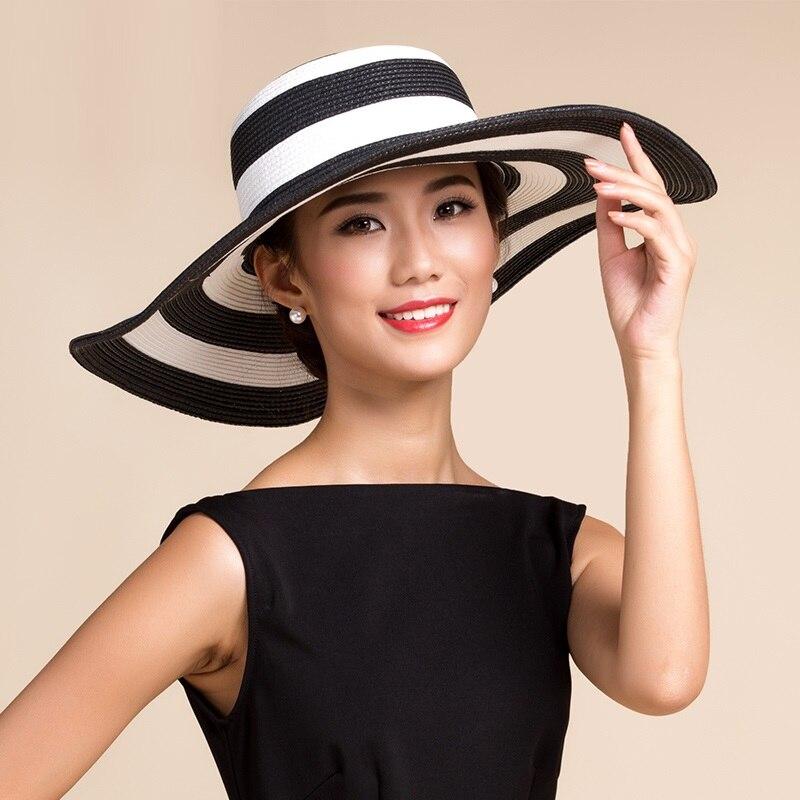 Casual Style Summer Beach Foldable Striped Wide Brim Sun Hat for Women  -  GeraldBlack.com