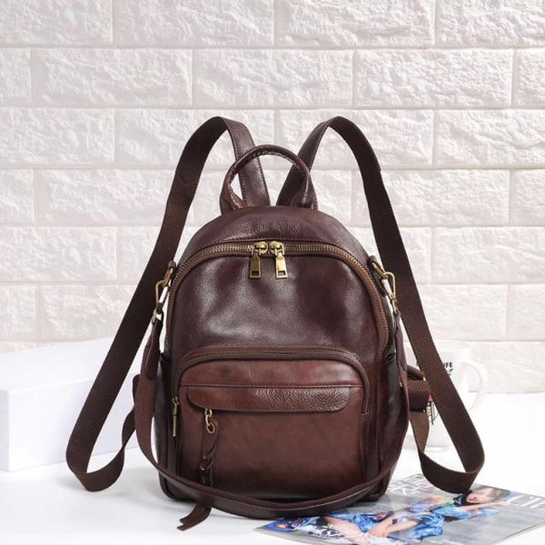 Coffee Yellow Orange Black Genuine Leather Women's Backpack Cowhide Girl Female Shoulder Bags Lady - SolaceConnect.com