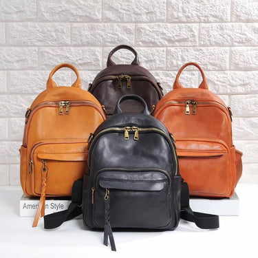 Coffee Yellow Orange Black Genuine Leather Women Backpack Cowhide Girl Female Shoulder Bag Lady - SolaceConnect.com