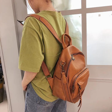 Casual Style Women's Solid Pattern Genuine Leather Travel Shoulder Backpack  -  GeraldBlack.com