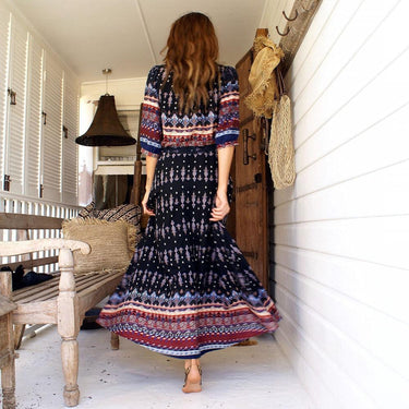 Casual Summer Boho Long Dress for Women with Elegant Print and Sexy V-Neck - SolaceConnect.com