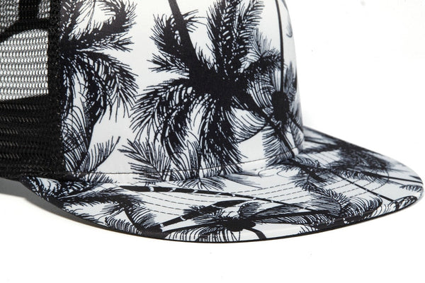 Casual Summer Flat-brimmed Trucker Hat Men Women Mesh Baseball Cap Coconut Tree Print Snapback Sun Hat Headwear Outdoor Unisex  -  GeraldBlack.com