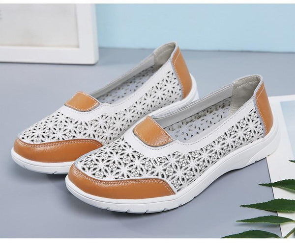 Casual Summer Women's Genuine Leather Cutout Slip-on Flats Loafers - SolaceConnect.com