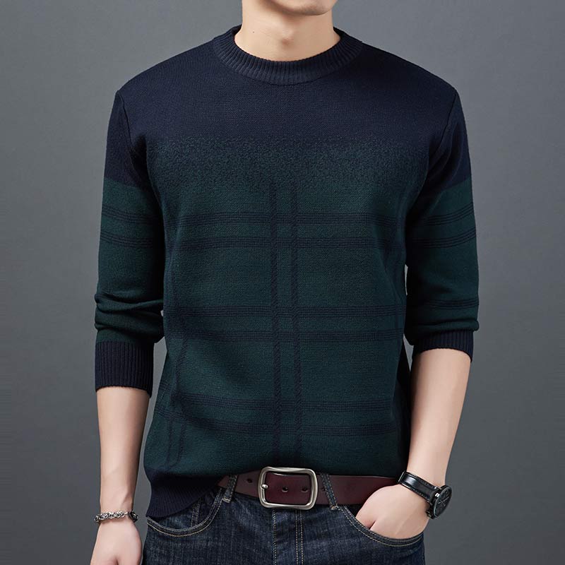 Casual Thick Warm Winter Plaid Knitted Pullover Sweater Men Wear Jersey Dress Pullover Knit Sweaters  -  GeraldBlack.com