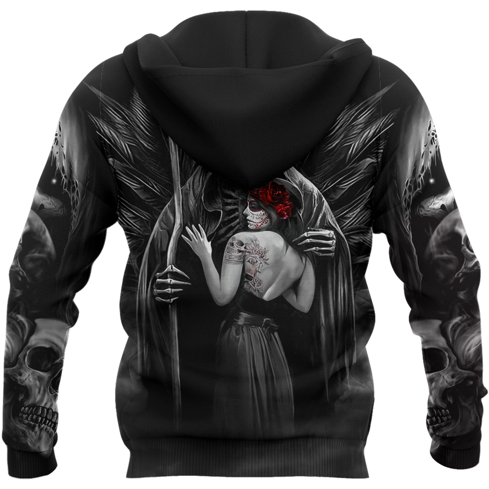 Casual Unisex Death Skull Tattoo 3D All Over Printed Zip Sweatshirt Hoodies - SolaceConnect.com