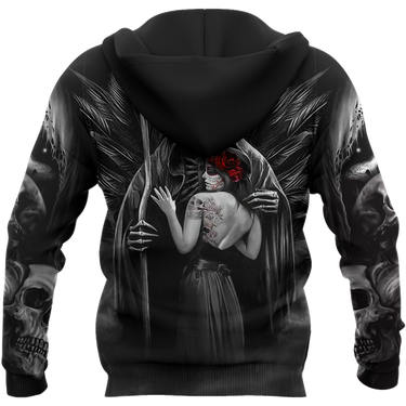 Casual Unisex Death Skull Tattoo 3D All Over Printed Zip Sweatshirt Hoodies - SolaceConnect.com