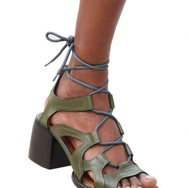Casual Vintage Hollow-out Lace-up Chunky Heels Gladiator Sandals for Women  -  GeraldBlack.com