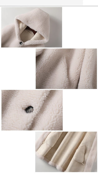 Women's Winter Jacket Hooded Casual Sheep Shearling Coat Female Korean Wool Jackets Women Casaco - SolaceConnect.com