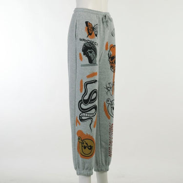 Casual Women's Cartoon Printed Drawstring Streetwear Sweat Pants Cargo Pants - SolaceConnect.com
