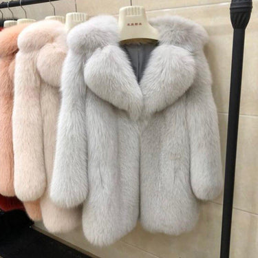 Women Fashion Full Pelt Coats Real Fox Fur Winter Thick Warm Fluffy Jackets Overcoat S7638 - SolaceConnect.com