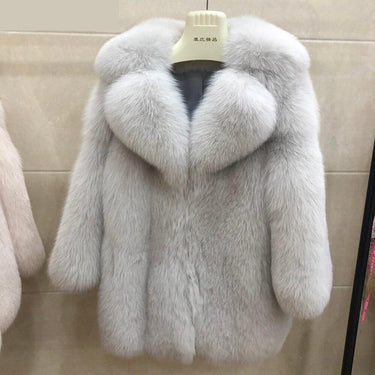 Women Fashion Full Pelt Coats Real Fox Fur Winter Thick Warm Fluffy Jackets Overcoat S7638 - SolaceConnect.com