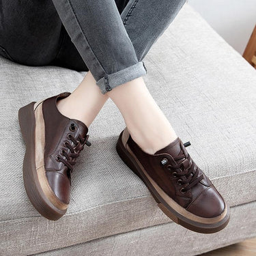 Casual Women's Genuine Leather Lace-up Breathable Comfort Flats Sneakers  -  GeraldBlack.com