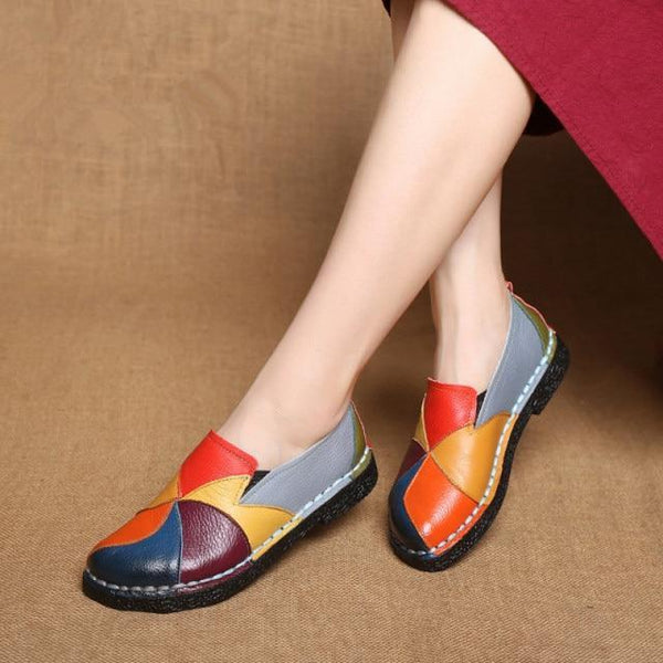 Casual Women's Genuine Leather Mixed Colorful Non-Slip-on Flats Loafers - SolaceConnect.com