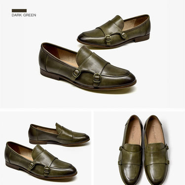 Casual Women's Leather Waxing Round Toe Slip-on Metal Buckle Loafers - SolaceConnect.com