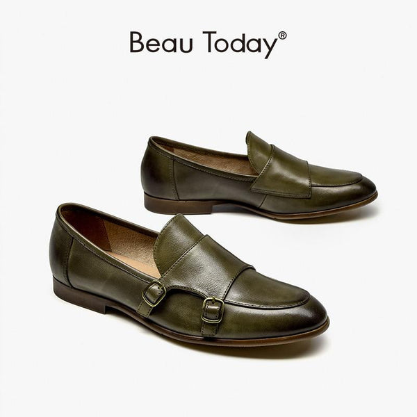 Casual Women's Leather Waxing Round Toe Slip-on Metal Buckle Loafers  -  GeraldBlack.com